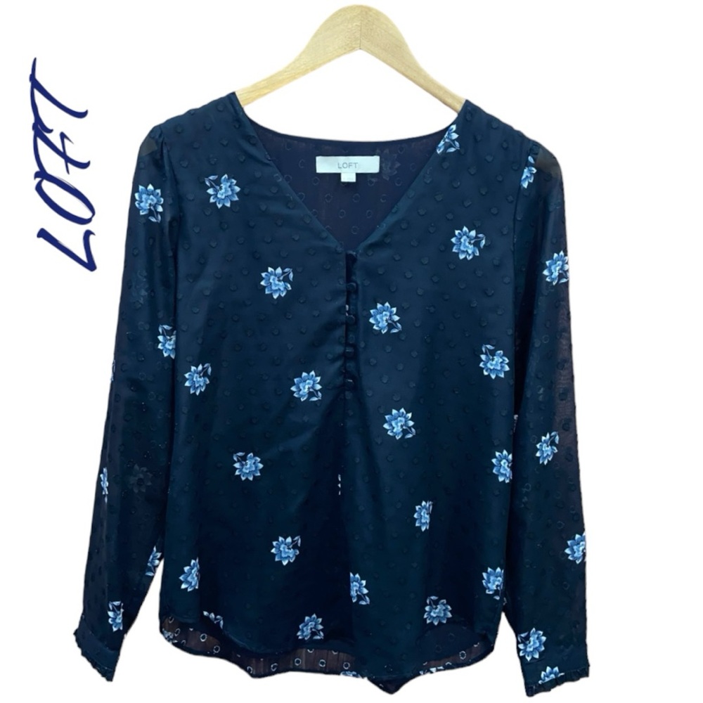 LOFT Polka Dot Sheer Sleeve Blouse Top - Women’s Small